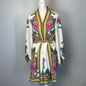 NWT $54 Pink Ripple Ivory Green Pink Long Sleeve Dress Size Large